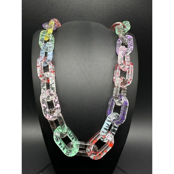 Clear Translucent Cable Link  Multicolor Acrylic Chain Link Necklace 18” - Picture 2 of 10